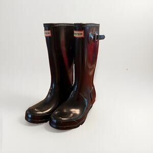 Kids Hunter Waterproof Rain Boot Black Gloss Rubber Boots Youth Sz 3B/4G